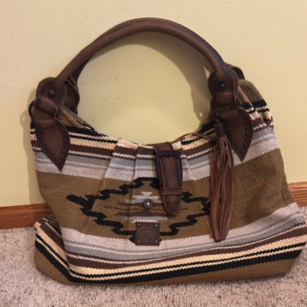 STS Ranchwear Brown and Tan Hobo Bag with Leather Trim